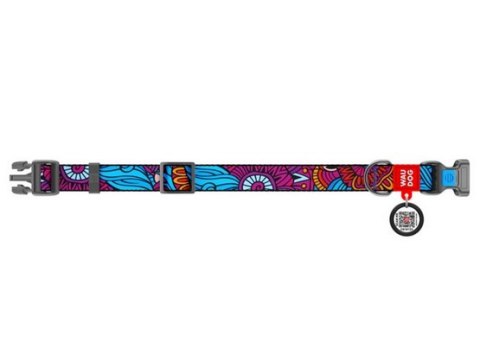 Collar WauDog Nylon Obroża nylonowa z QR-paszportem, plastikowy fastex, wzór LATO, 15mm/25-35cm