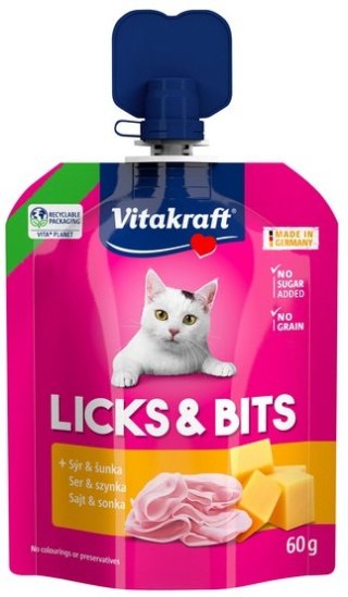 Vitakraft Cat Licks & Bits - Ser i szynka 60g